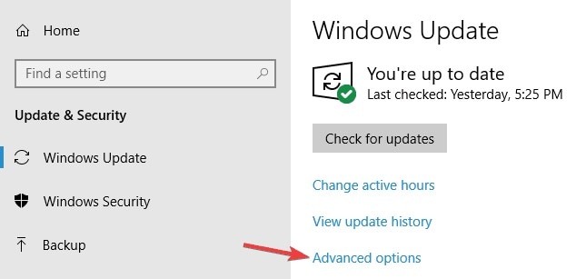 access advanced settings  of windows update