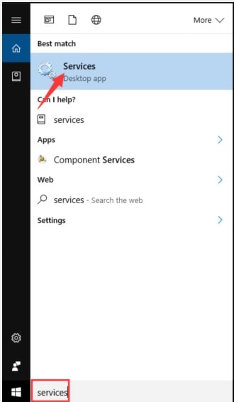 ouvrir l'option services de Windows