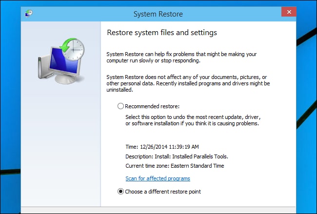 Opção de restauração do sistema para windows 7