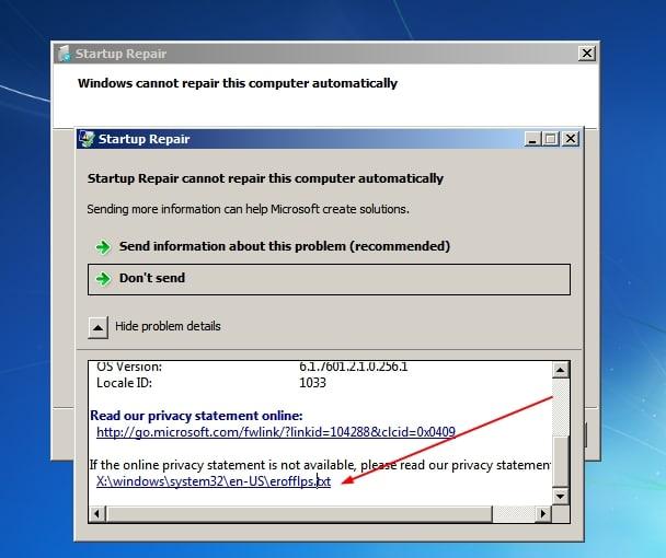 Windows 7 Fenster zur Reparatur des Systemstarts