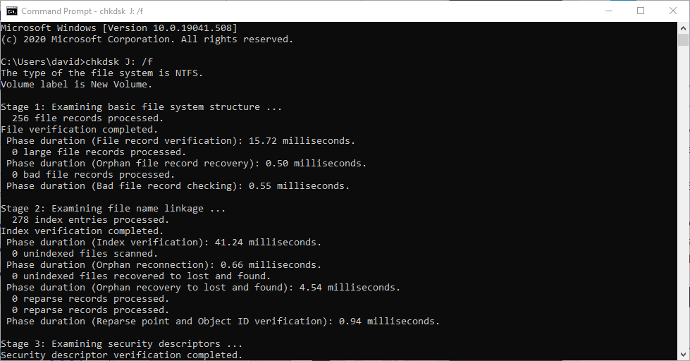 check disk command line results