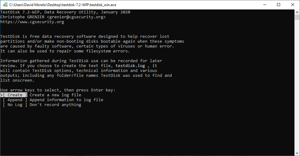 test disk command line results