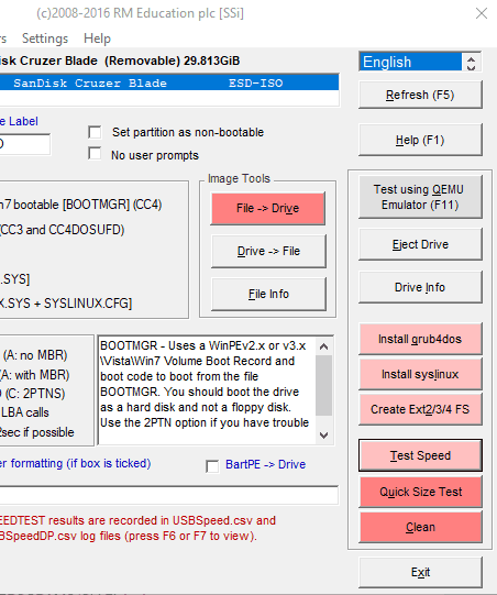 rmprepusb para verificação de velocidade