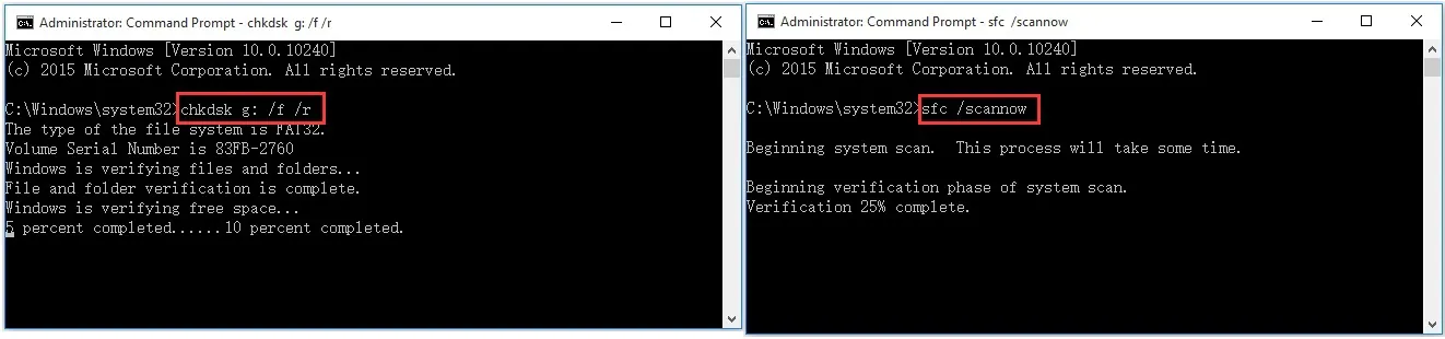 execute o CHKDSK ou o verificador de arquivos do sistema