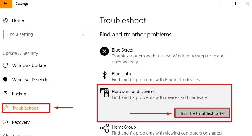 execute a solução de problemas