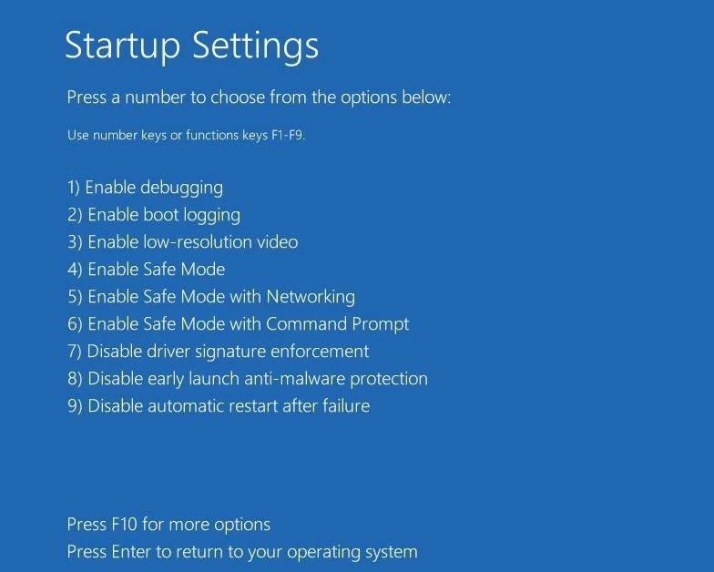 startup settings menu