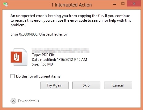 0x80004005 error occurred while transferring a file
