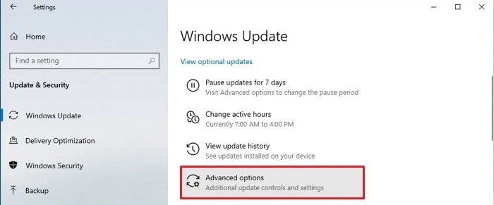   Windows Update Advanced Options