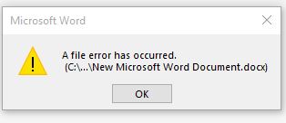 Word 2013 File Error 