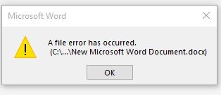 Word 2013 bestand fout 