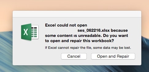 Excel Open and Repair Error on Mac 