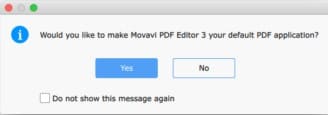 click yes to set movavi pdf viewer as your default viewer on mac