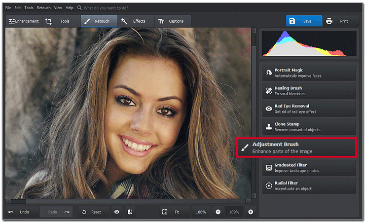 click retouch and choose adjustment brush