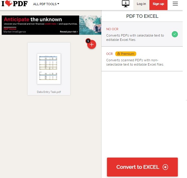 choose convert pdf to excel with ocr