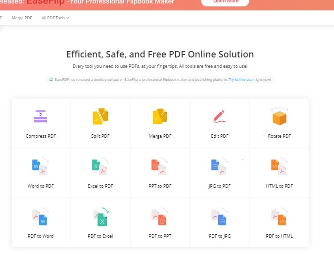 abrir el conversor easepdf desde el navegador y seleccionar pdf a excel