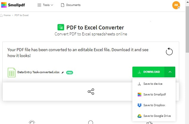 choose convert pdf to excel