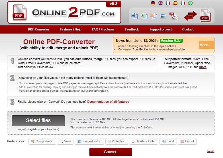 open online2pdf and select pdf files