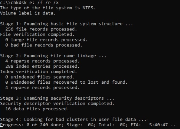 chkdsk command utility working