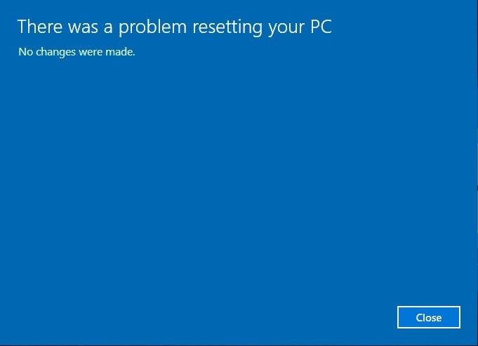 there was a problem resetting your pc error message