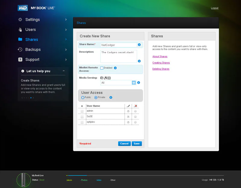 wd my book live nas configuration settings