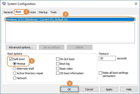 préparez Windows à s'exécuter en safe mode