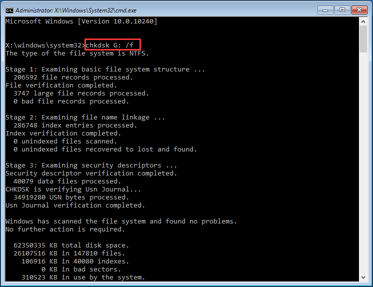 menjalankan perintah chkdsk untuk memperbaiki drive