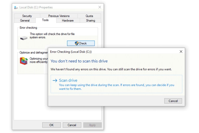 choosing the scan drive option