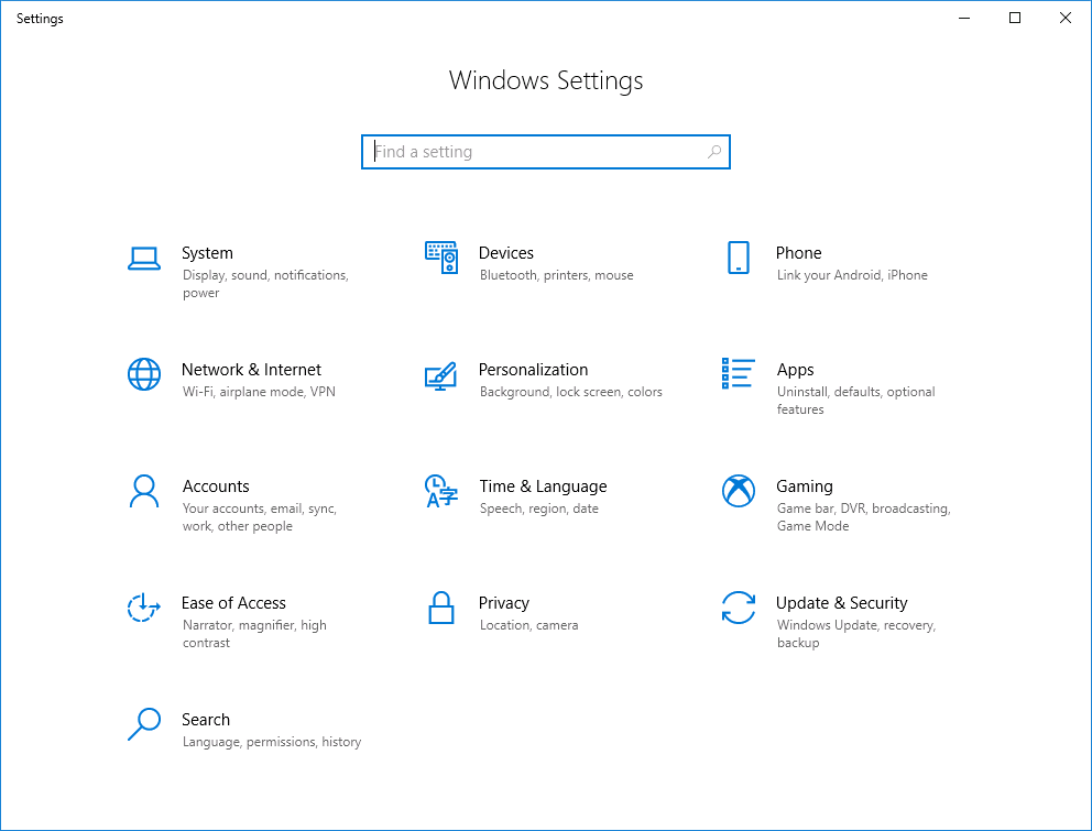 windows settings