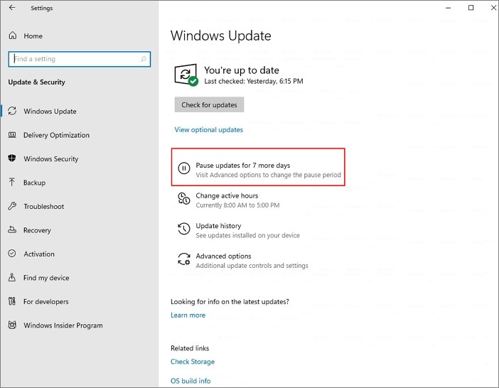 pause windows 11 updates for 7 days