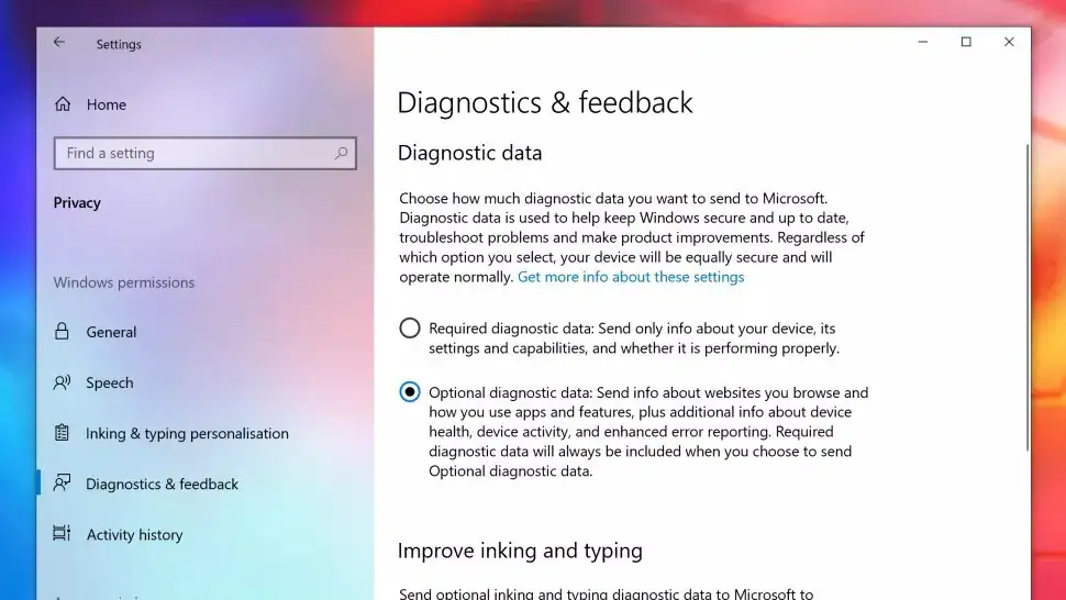 aktifkan data diagnostik opsional