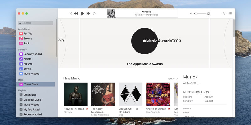 schermata dell'interfaccia di apple music