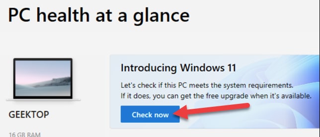 vérification de la compatibilité avec Windows 11