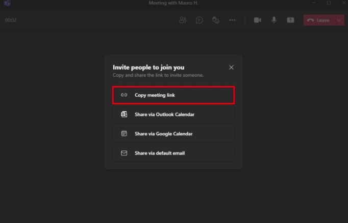 copy meeting link to invite other members