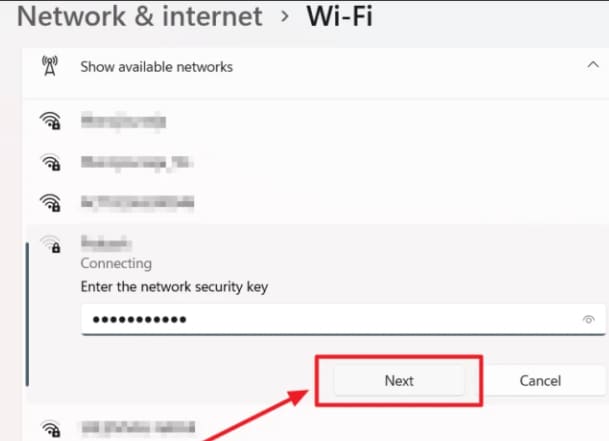 ingresando la contraseña en la red wi-fi