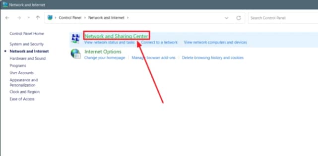 opening network and internet menu
