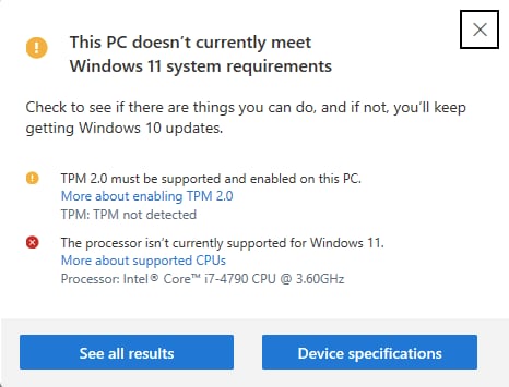 system not compatible for windows11