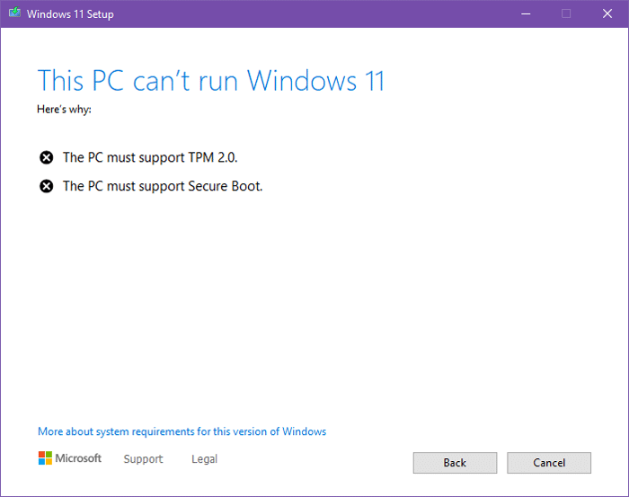 Error de Windows 11 no puede ejecutarse al instalar Windows