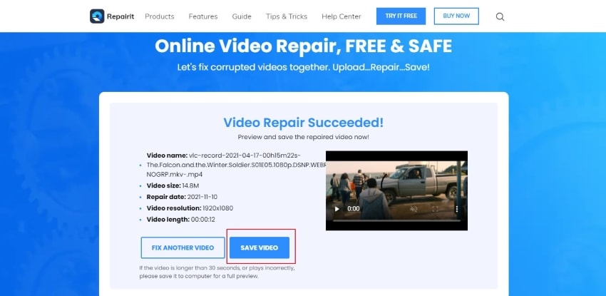 save your repaired video