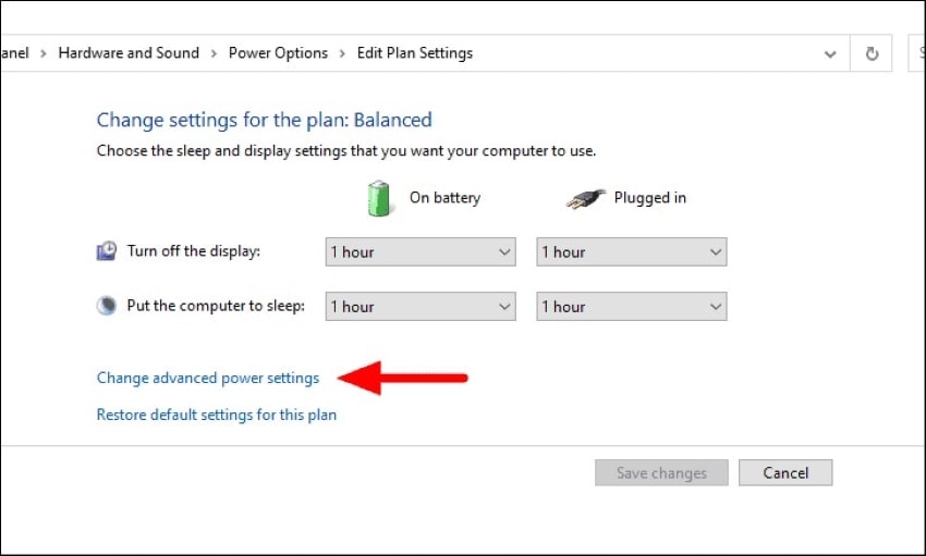 click on change advanced power settings