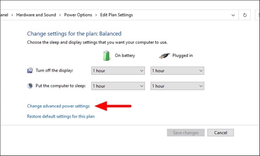 pulsa en cambiar la configuración avanzada de energía