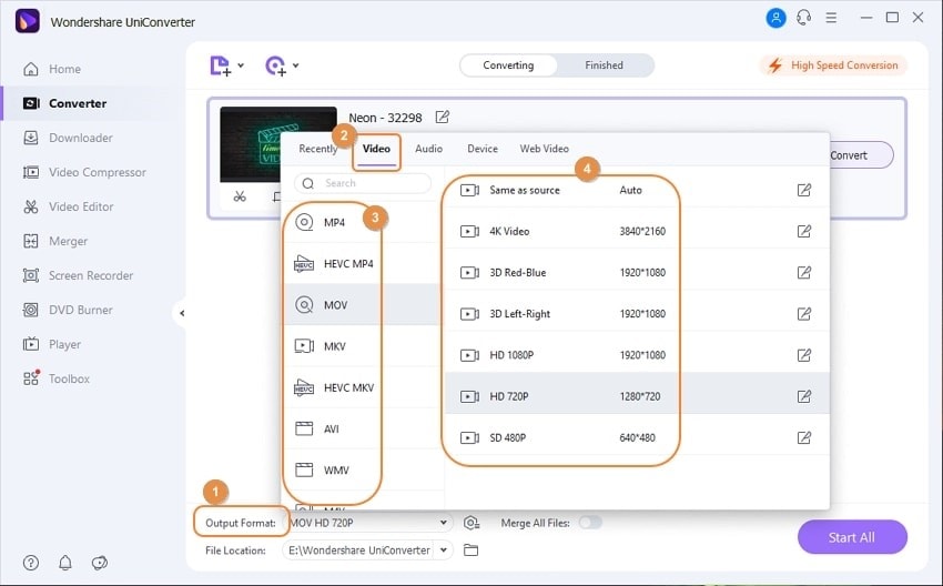 changer le format en utilisant uniconverter