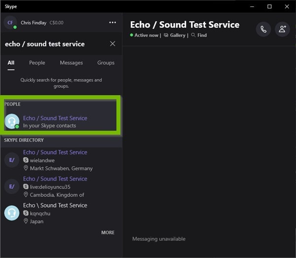 search for echo/sound test service