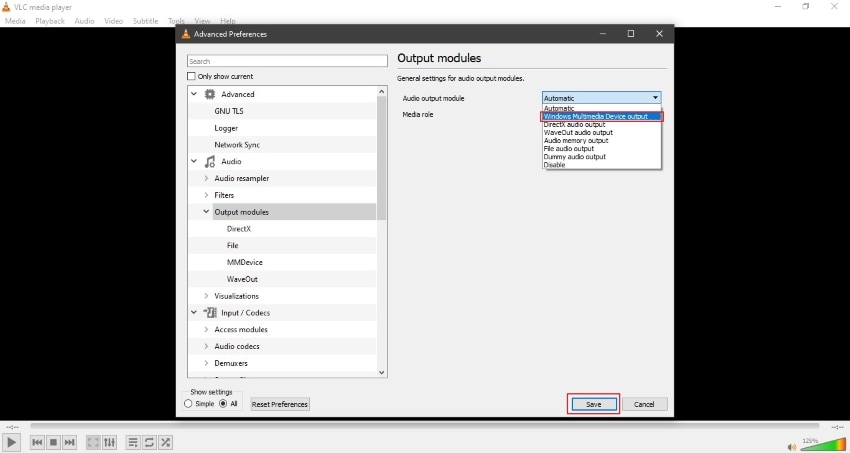 pilih modul audio output audio