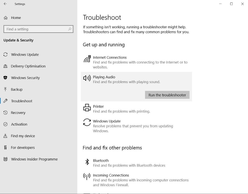 mengakses troubleshooter pemutaran audio