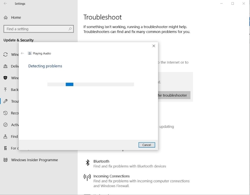 troubleshooter detecting problems