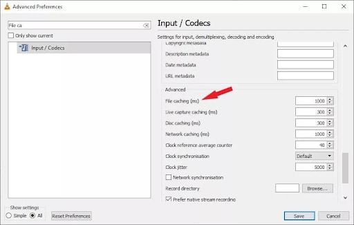 set file caching value to 1000