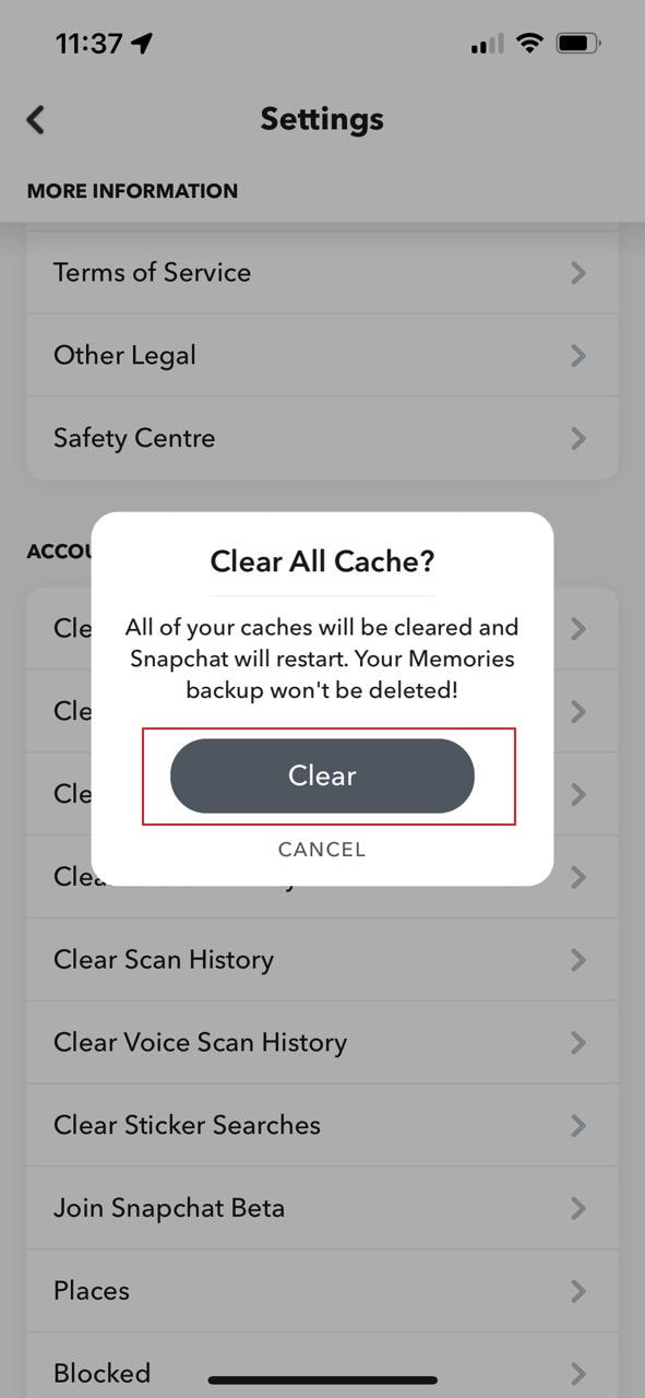 confirm cache clear
