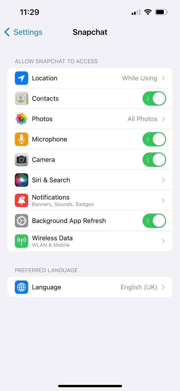 give snapchat access to iphone features