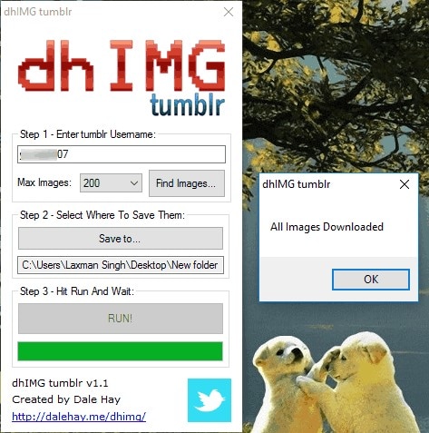 interface do aplicativo dhimg do tumblr