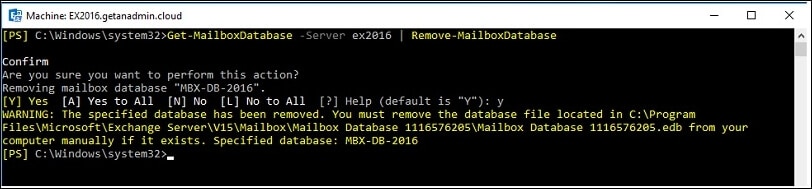remove exchange 2016 database
